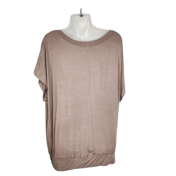 Talulah Womens Top Small Tan Short Cap Sleeve Round Neck Casual Pocket Band Hem - Picture 2 of 8